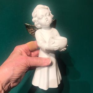 7 inch ceramic-porcelain child/angel with beautiful gold wings